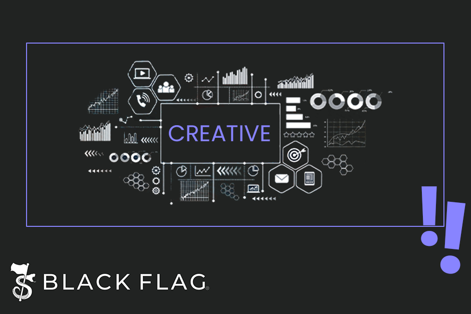 Wolke um das Wort "Creative", darunter das Black Flag Logo.